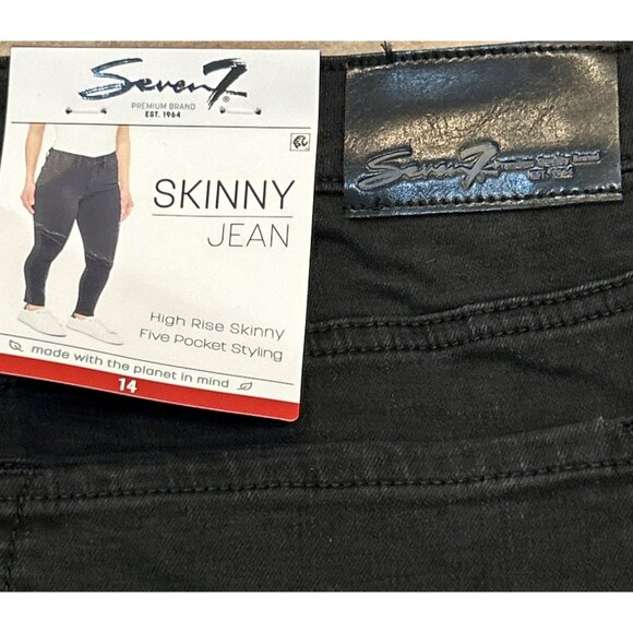 Seven7 Women's 5 Pockets Soft Stretch High Rise Skinny Jean Blk Size 14 MSRP $69 - Picture 2 of 3